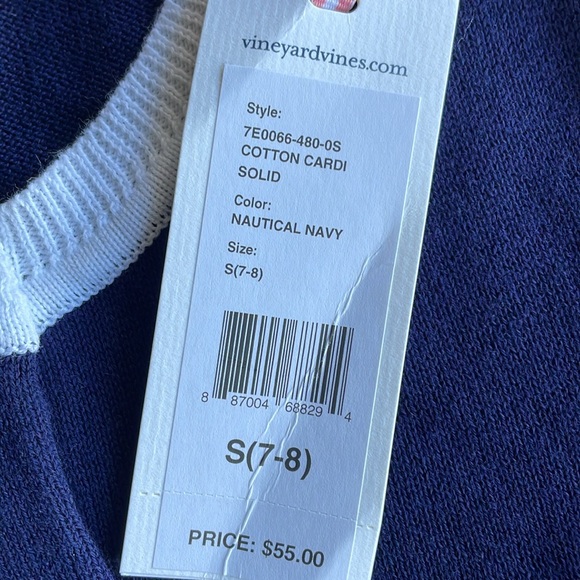 VINEYARD VINES Navy Cardigan 7-8 - Picture 3 of 4